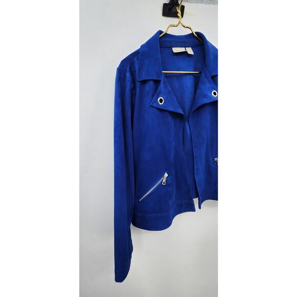 Chico's Faux Suede Blue Moto Style Jacket Size 3 Petite XL 16 - Picture 3 of 9